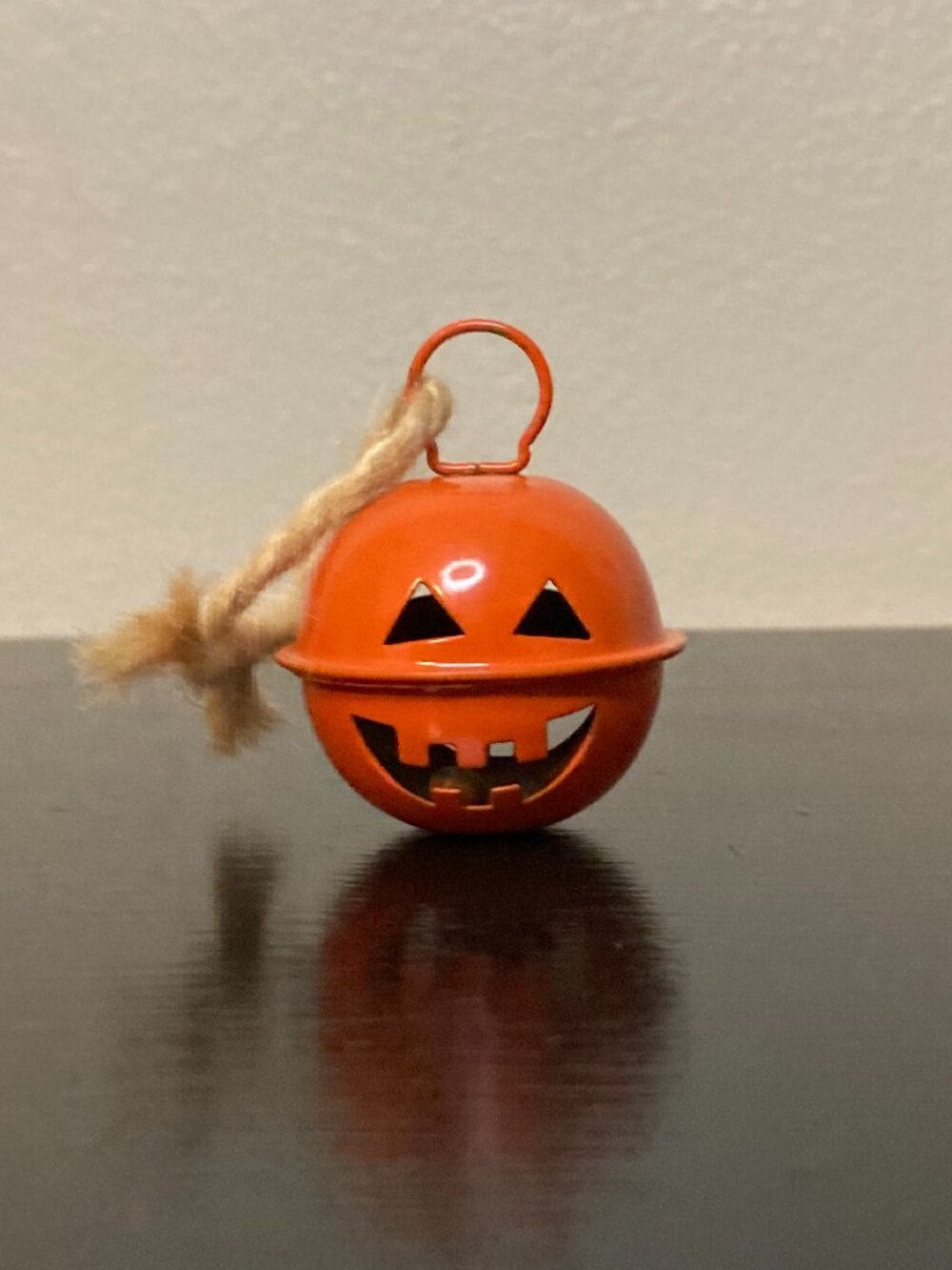 Vintage 90s Halloween Jack-o'-Lantern Jingle Bell Ornament -Orange Metal 2" Bell